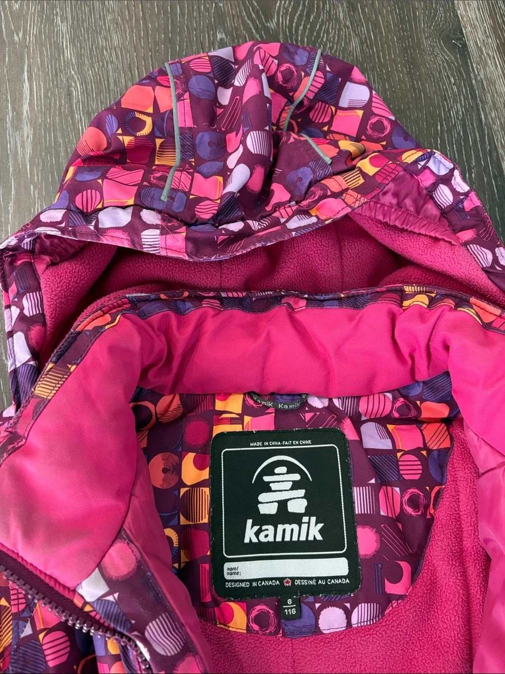 Kamik Girls' Multicolor Pink & Purple Geometric Puffer Jacket